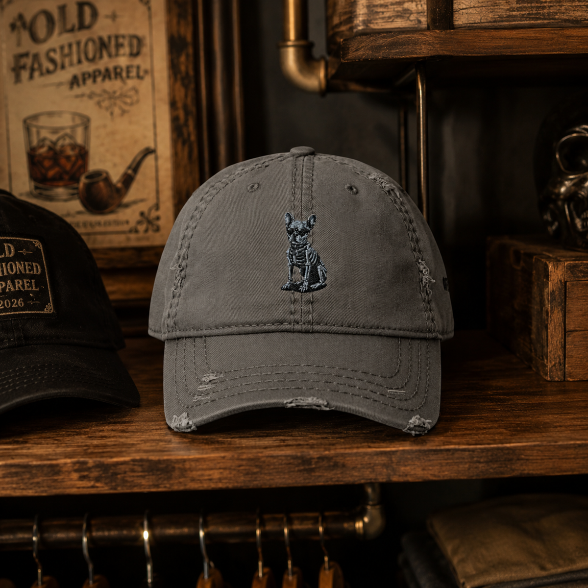 Skele Frenchie Embroidered Distressed Hat
